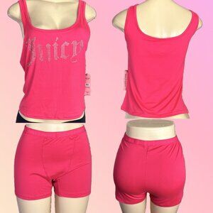 Juicy Couture XL Rose Pink Scoop Neck Studded Logo Crop Tank & Boxer Shorts Set